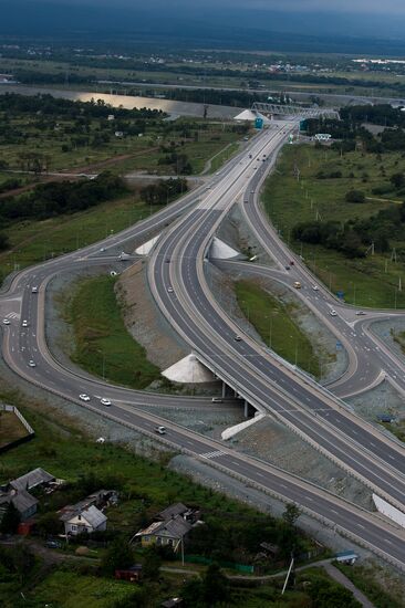 Vladivostok and Russky Island as seen from helicopter