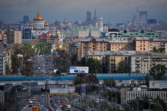 View of the Metro Bridge from Vorobevikh Gor in Moscow