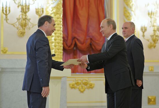 Vladimir Putin receives credentials from foreign ambassadors