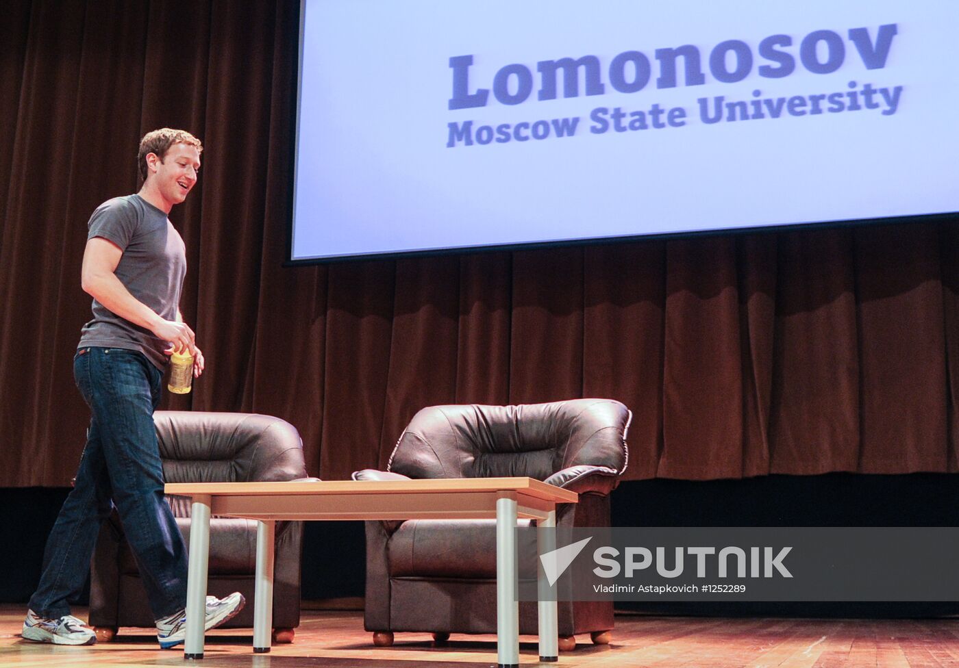Mark Zuckerberg giving lectures in Moscow State University