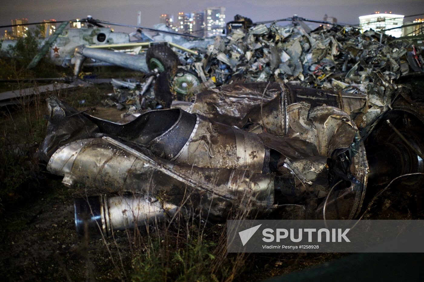Destroyed aviation equipment at Khodynskoye Pole in Moscow