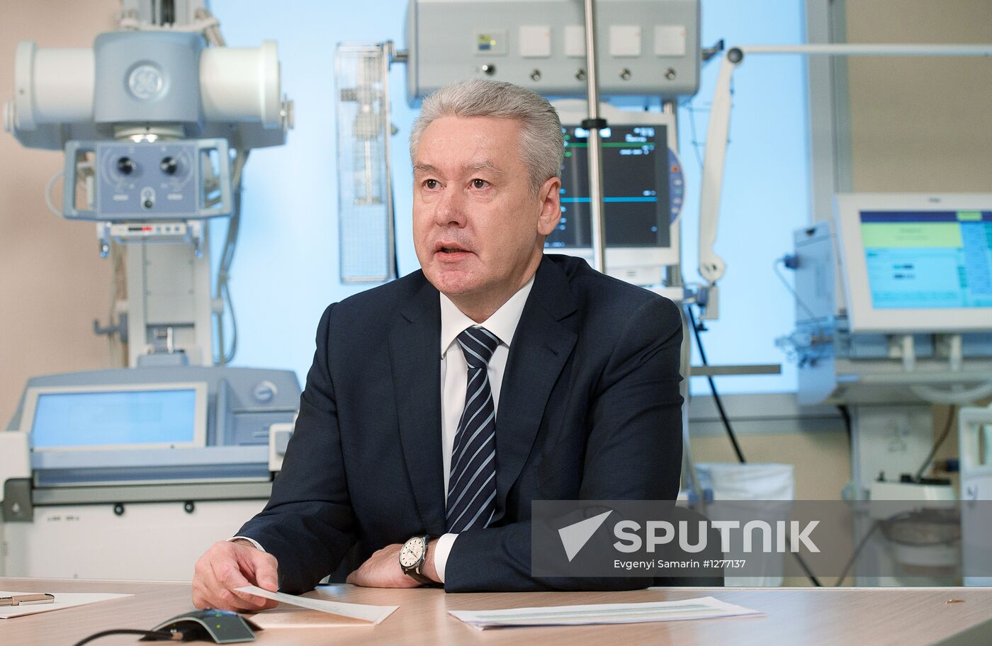 Sergei Sobyanin at conference call in Moscow