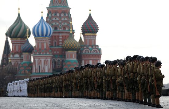 Dress rehearsal for march honoring anniversary of 1941 parade