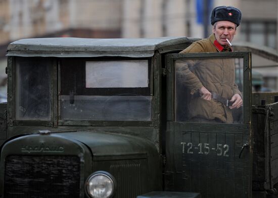Dress rehearsal for march honoring anniversary of 1941 parade