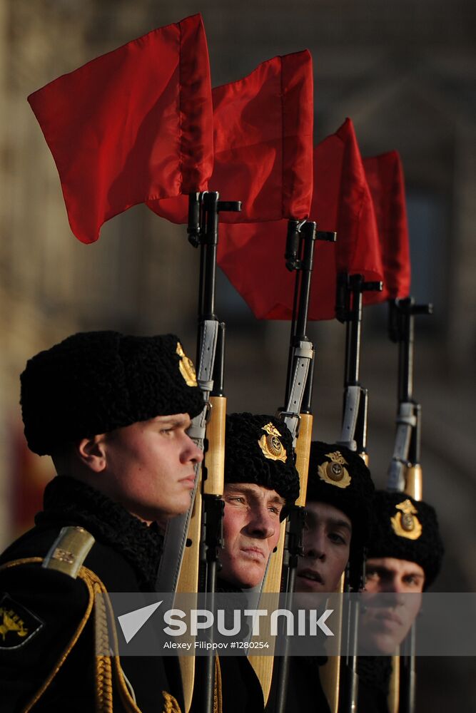 Dress rehearsal for march honoring anniversary of 1941 parade