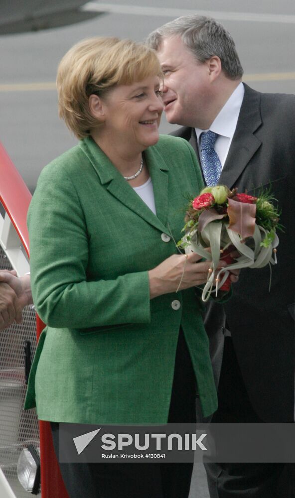 GERMAN FEDERAL CHANCELLOR ANGELA MERKEL ARRIVES IN ST. PETERSBUR