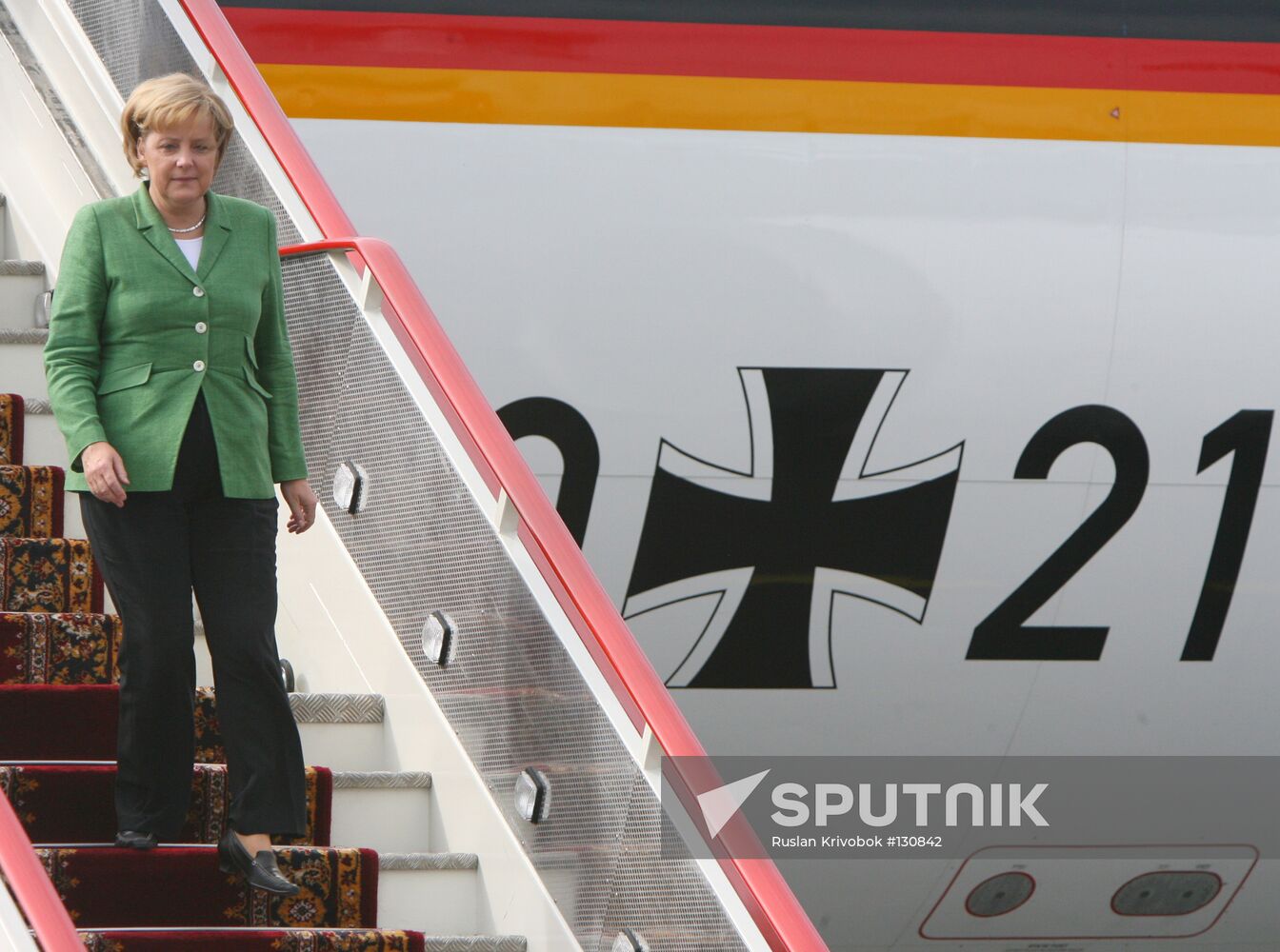 GERMAN FEDERAL CHANCELLOR ANGELA MERKEL ARRIVES IN ST. PETERSBUR