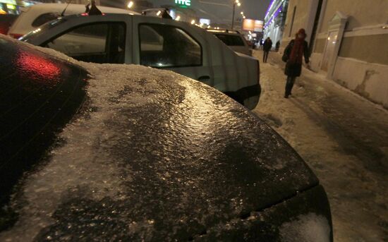 Aftermath of ice storm in Moscow