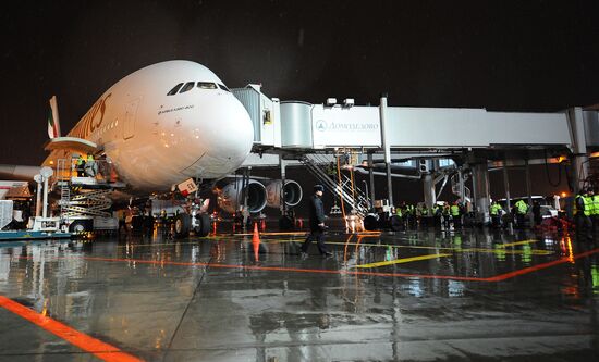 Airbus A380 arrives at Domodedovo airport