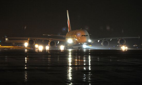 Airbus A380 arrives at Domodedovo airport