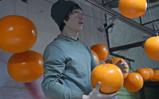 Installing Christmas decorations in Moscow parks