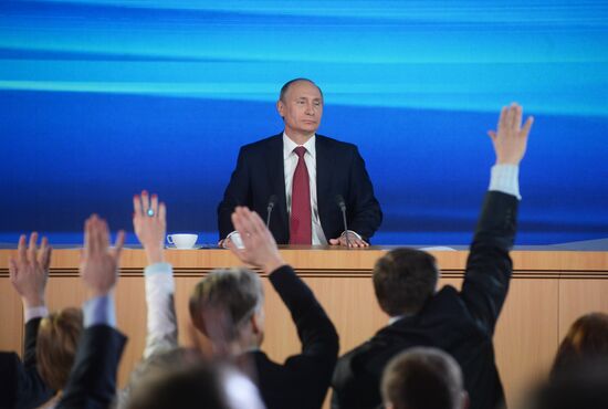 Vladimir Putin gives news conference
