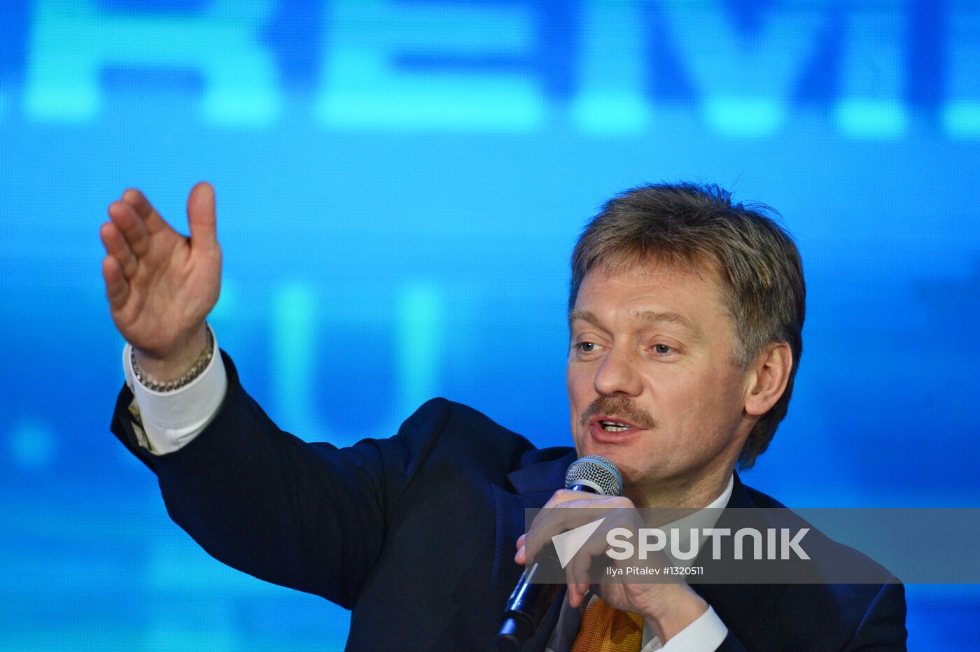 Dmitry Peskov attends Vladimir Putin's press conference