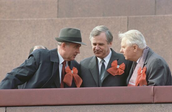 Mikhail Gorbachev, Nikolai Ryzhkov and Yegor Ligachev