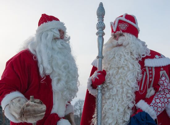 Meeting of Russian Father Frost and Finnish Joulupukki