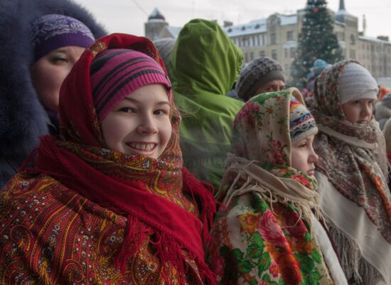 Meeting of Russian Father Frost and Finnish Joulupukki