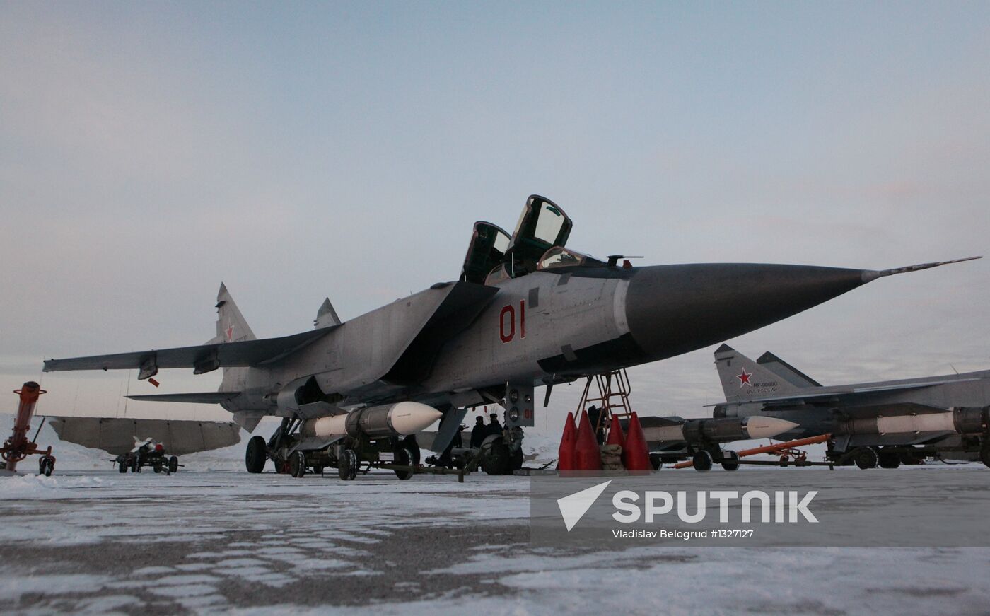 Interceptor fighter MiG-31BM at the airbase in Kansk