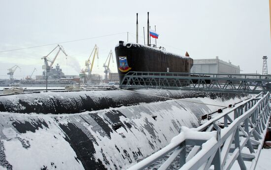 Flag-hoisting at Yury Dolgoruky nuclear-powered submarine