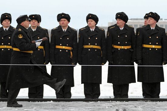 Flag-hoisting at Yury Dolgoruky nuclear-powered submarine