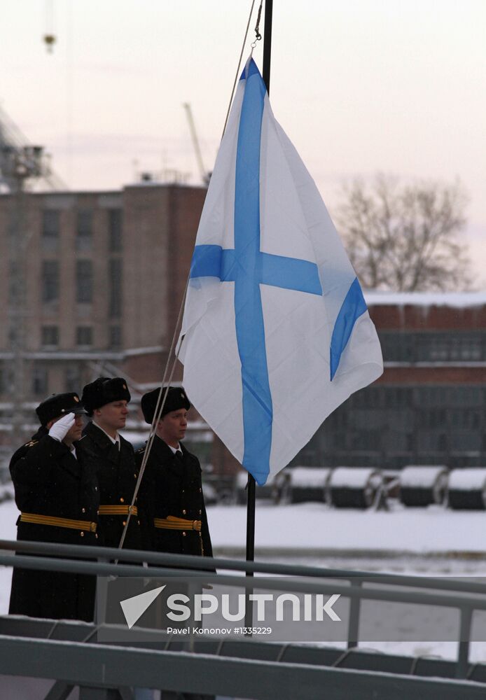 Flag-hoisting at Yury Dolgoruky nuclear-powered submarine