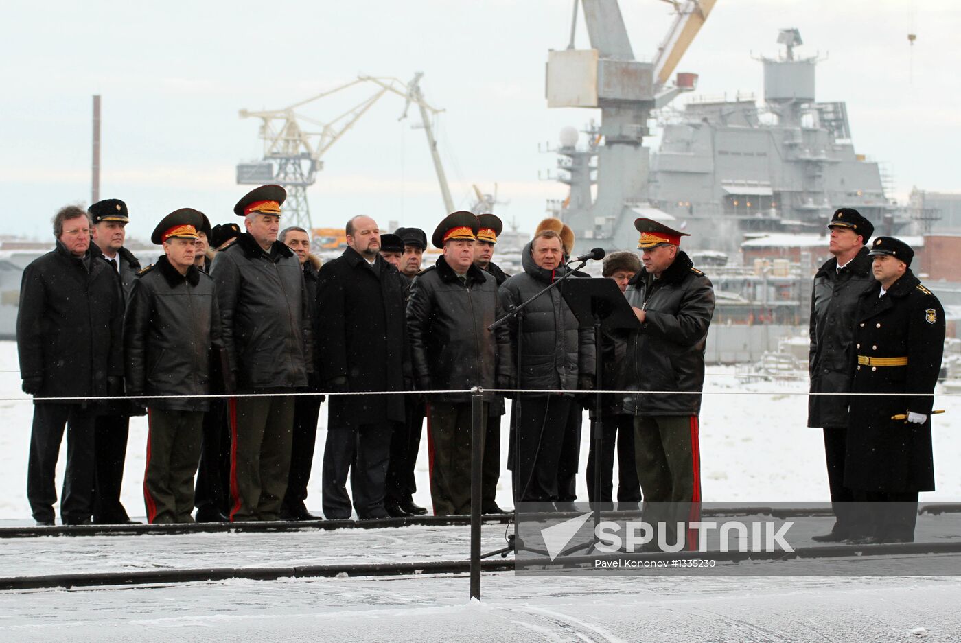 Flag-hoisting at Yury Dolgoruky nuclear-powered submarine