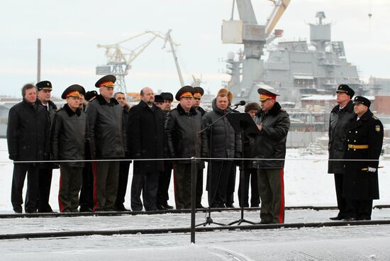 Flag-hoisting at Yury Dolgoruky nuclear-powered submarine