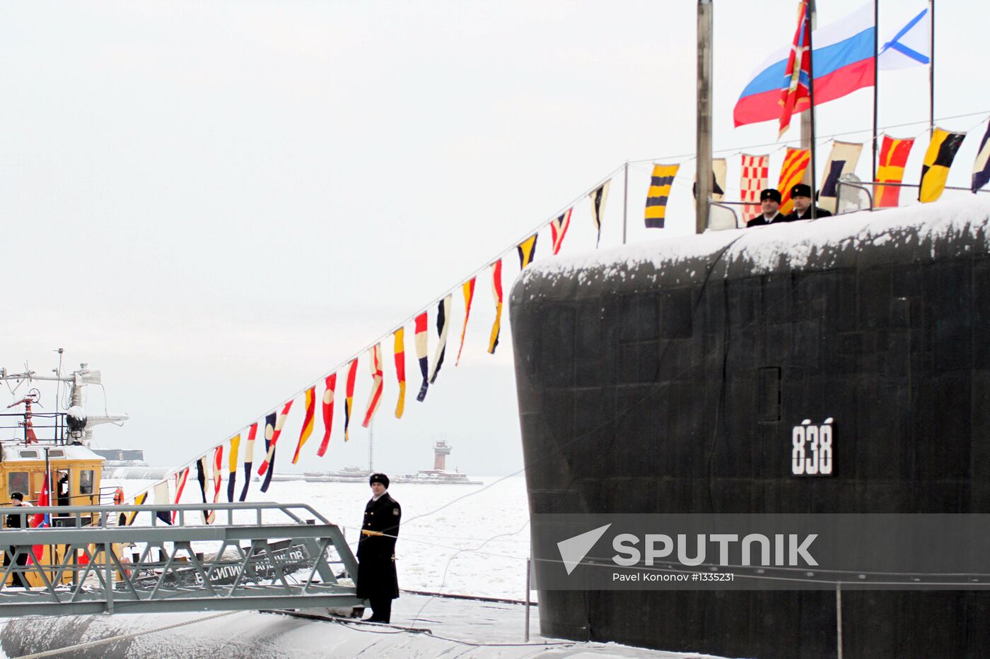 Flag-hoisting at Yury Dolgoruky nuclear-powered submarine