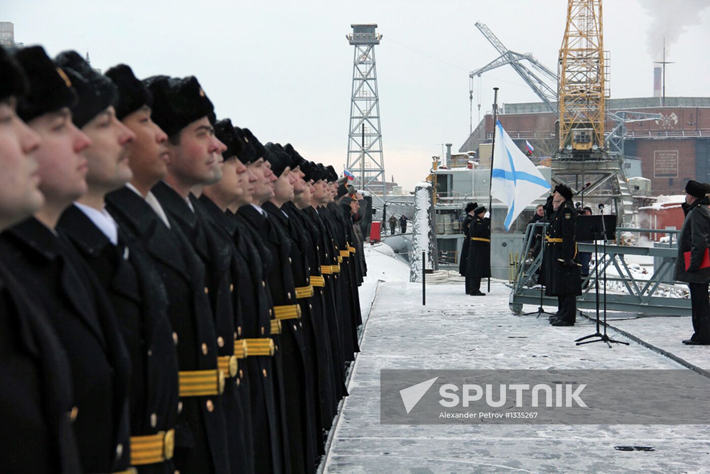 Flag-hoisting at Yury Dolgoruky nuclear-powered submarine