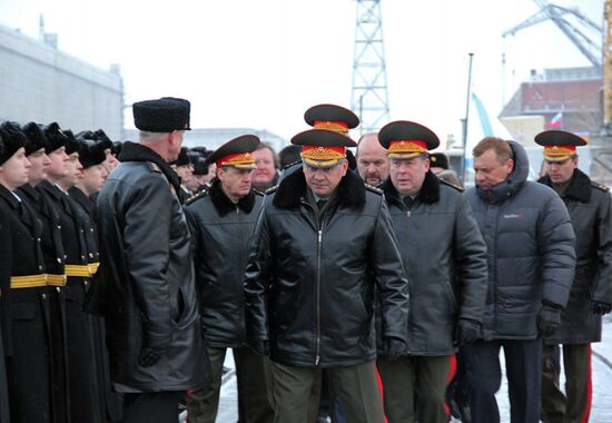 Flag-hoisting at Yury Dolgoruky nuclear-powered submarine