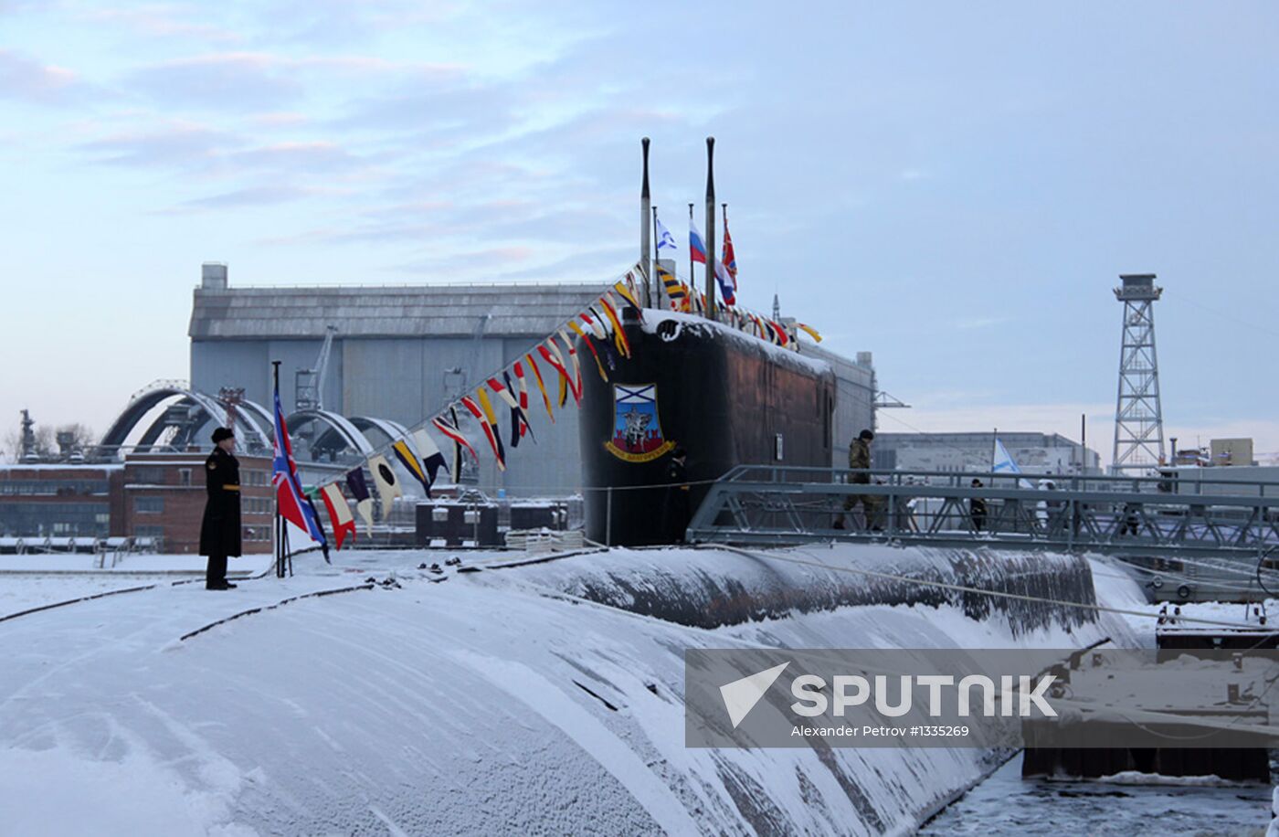 Flag-hoisting at Yury Dolgoruky nuclear-powered submarine
