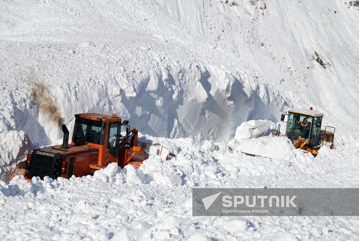 Shelling avalanche snow on Transcaucasian highway