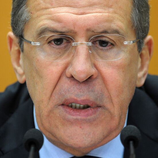 Russian Foreign Minister Sergei Lavrov gives news conference