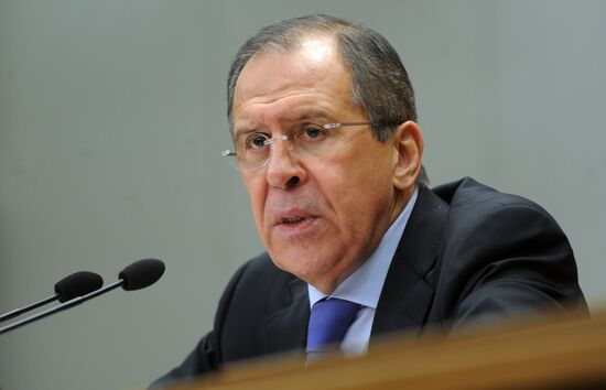 Russian Foreign Minister Sergei Lavrov gives news conference