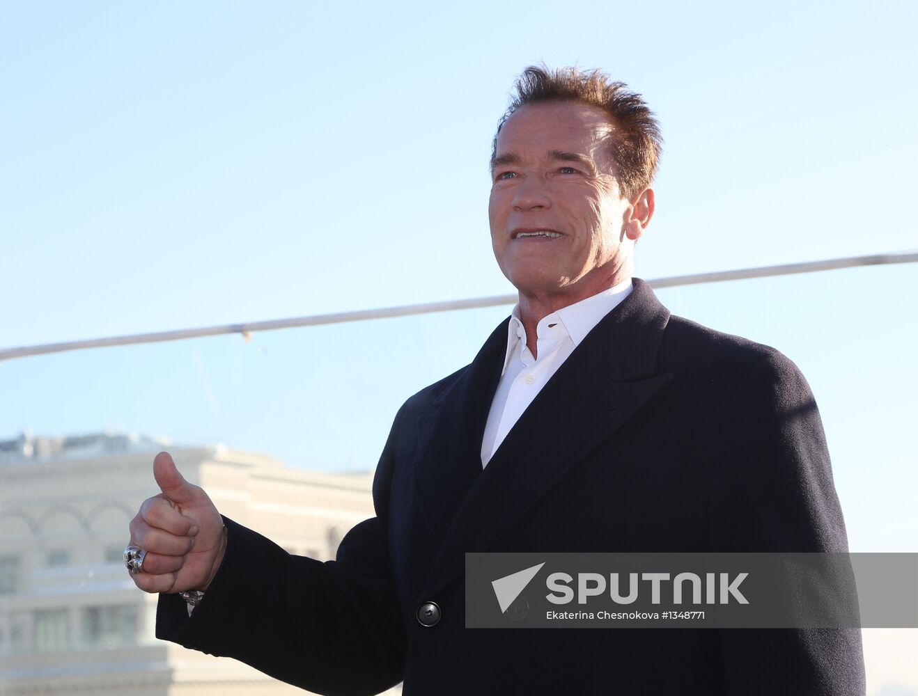 Arnold Schwarzenegger and Johnny Knoxville at photocall