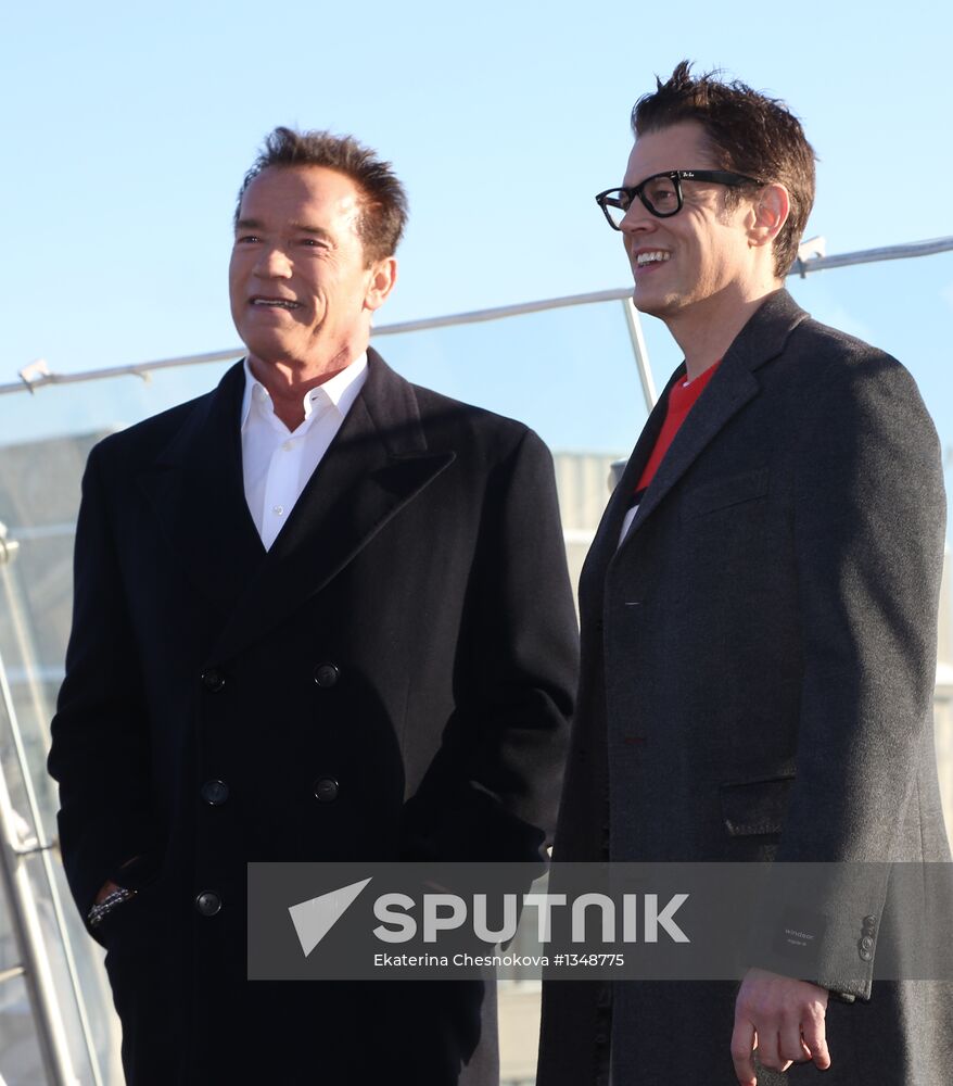 Photo call with Arnold Schwarzenegger and Johnny Knoxville