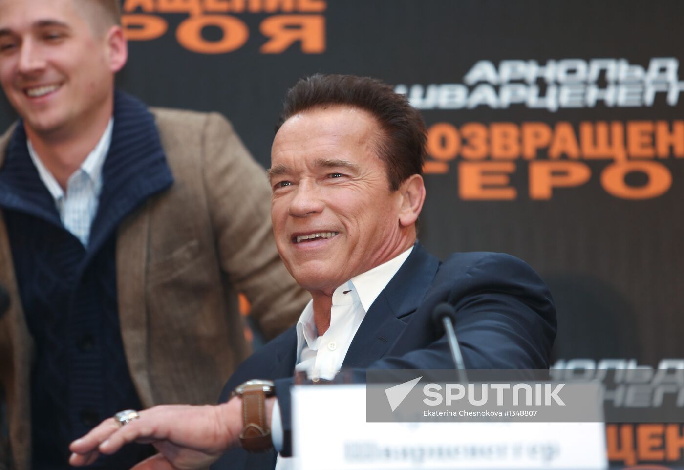 Photo call with Arnold Schwarzenegger and Johnny Knoxville