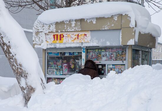 Aftermath of low-pressure system in Sakhalin