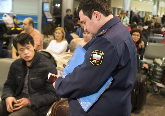 Federal Migration Service checks papers at Sheremetyevo airport