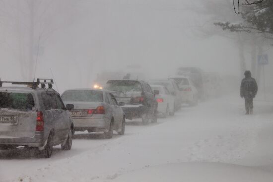 Winter storm in Sakhalin