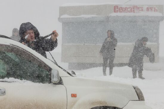 Winter storm in Sakhalin