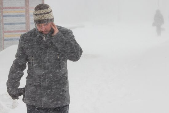 Winter storm in Sakhalin