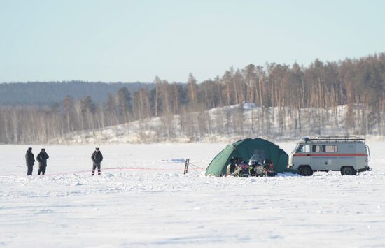 Aftermath of meteorite impact in Chelyabinsk Region