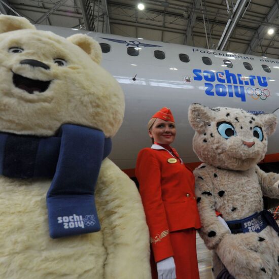 Aeroflot plane with Olympic symbols