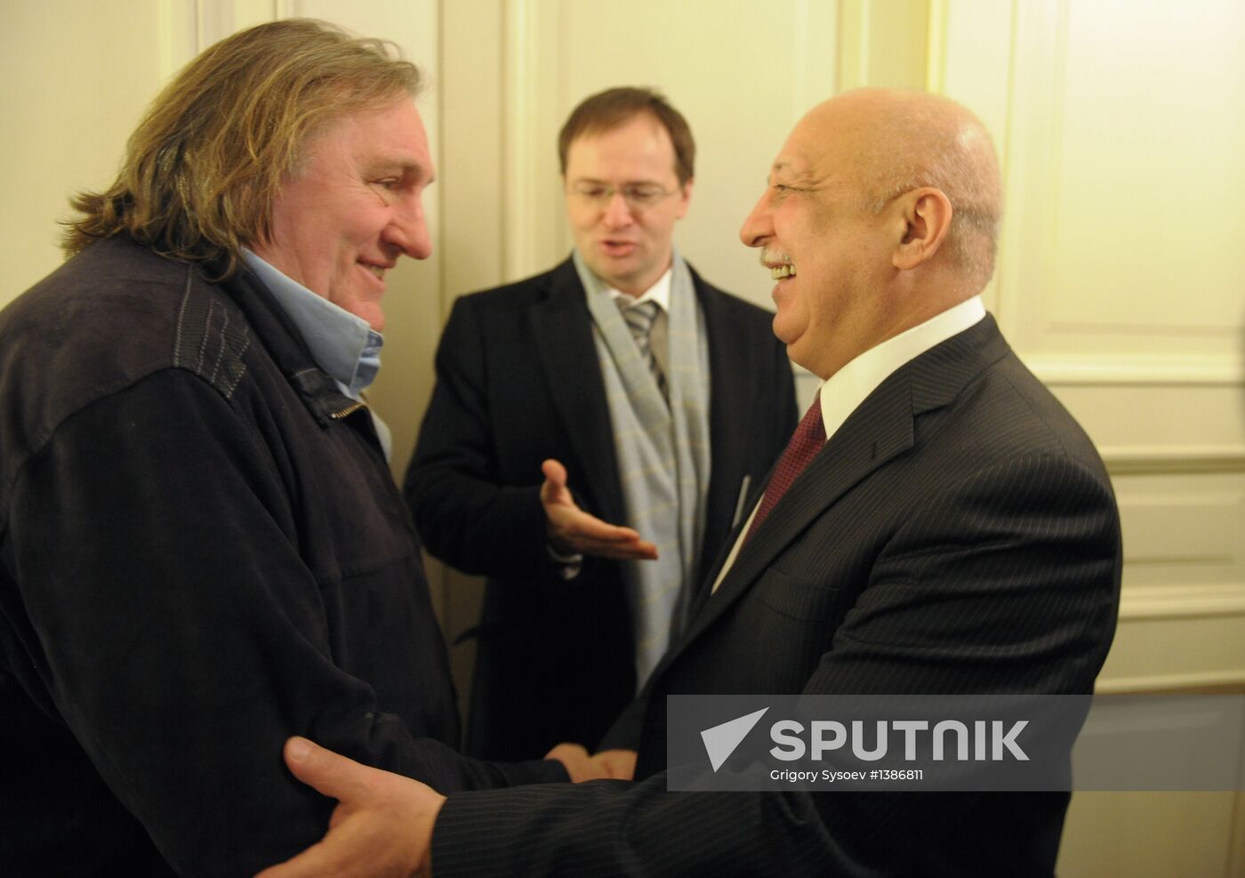 Gerard Depardieu and Vladimir Medinsky meet at Bolshoi Theatre