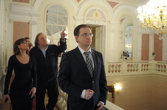 Gerard Depardieu and Vladimir Medinsky meet at Bolshoi Theatre