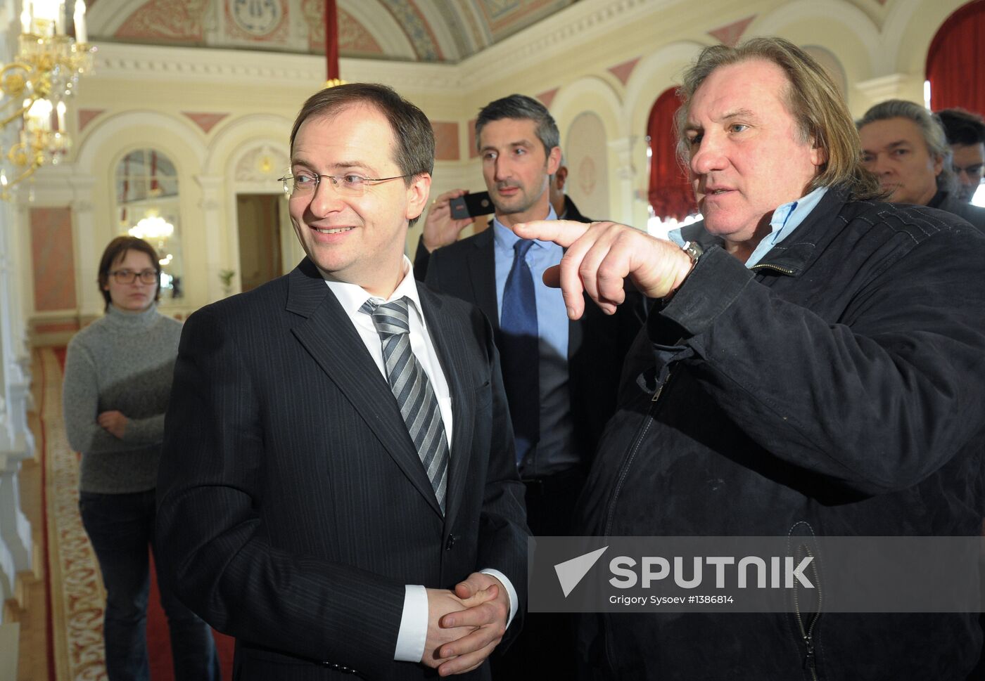 Gerard Depardieu and Vladimir Medinsky meet at Bolshoi Theatre