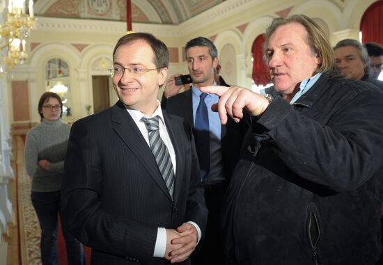 Gerard Depardieu and Vladimir Medinsky meet at Bolshoi Theatre