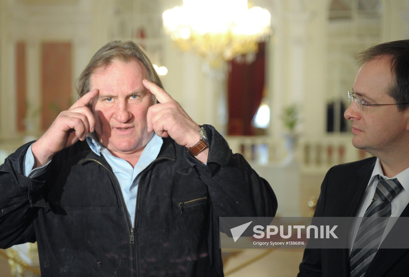 Gerard Depardieu and Vladimir Medinsky meet at Bolshoi Theatre