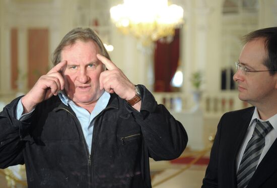 Gerard Depardieu and Vladimir Medinsky meet at Bolshoi Theatre
