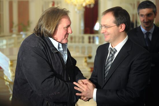 Gerard Depardieu and Vladimir Medinsky meet at Bolshoi Theatre